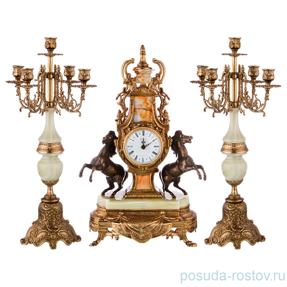 Набор 3 предмета (часы кварцевые + 2 подсвечника) "Скакуны" / 212280 Набор 3 предмета (часы кварцевые + 2 подсвечника) "Скакуны" / 212280