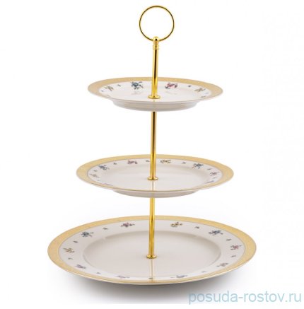 Этажерка 3-х ярусная &quot;Констанц /Цветы /золото&quot; крем  / 253156