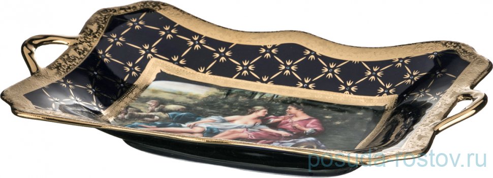 Блюдо 29 х 19 см с ручками "Влюблённая пара /Кобальт" / 197636