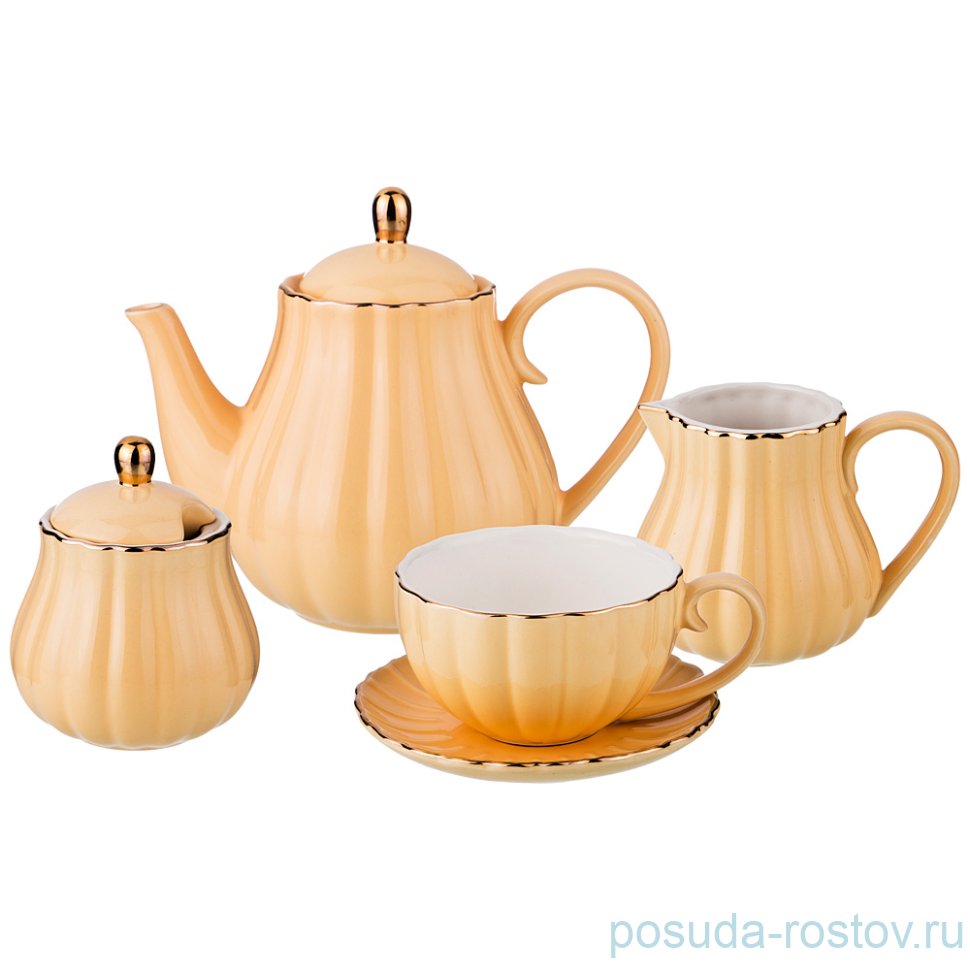 Чайный сервиз на 6 персон 15 предметов "персиковый /золото" / 186993