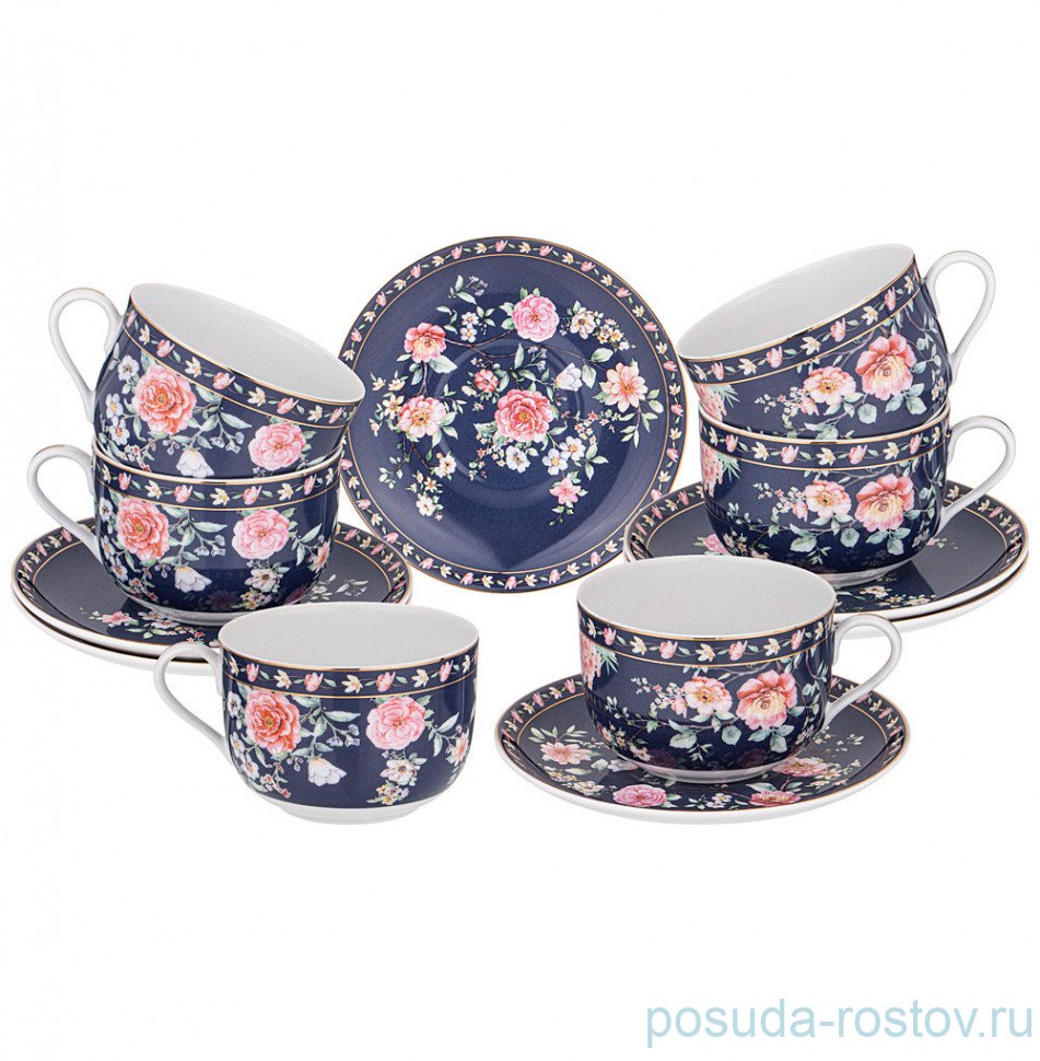 Набор чайных пар 285 мл 6 шт синие "Grace" / 287674 Набор чайных пар 285 мл 6 шт синие "Grace" / 287674