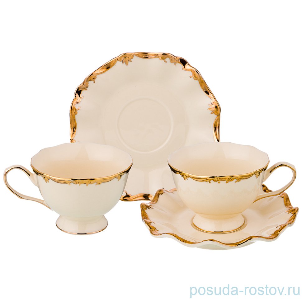 Набор чайных пар 220 мл 2 шт "Золотая окантовка" / 194616