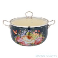 Кастрюля 5,3 л чёрная (22 х 15 см) /эмалированная /стеклянная крышка &quot;agness /роскошный сад&quot; / 195972