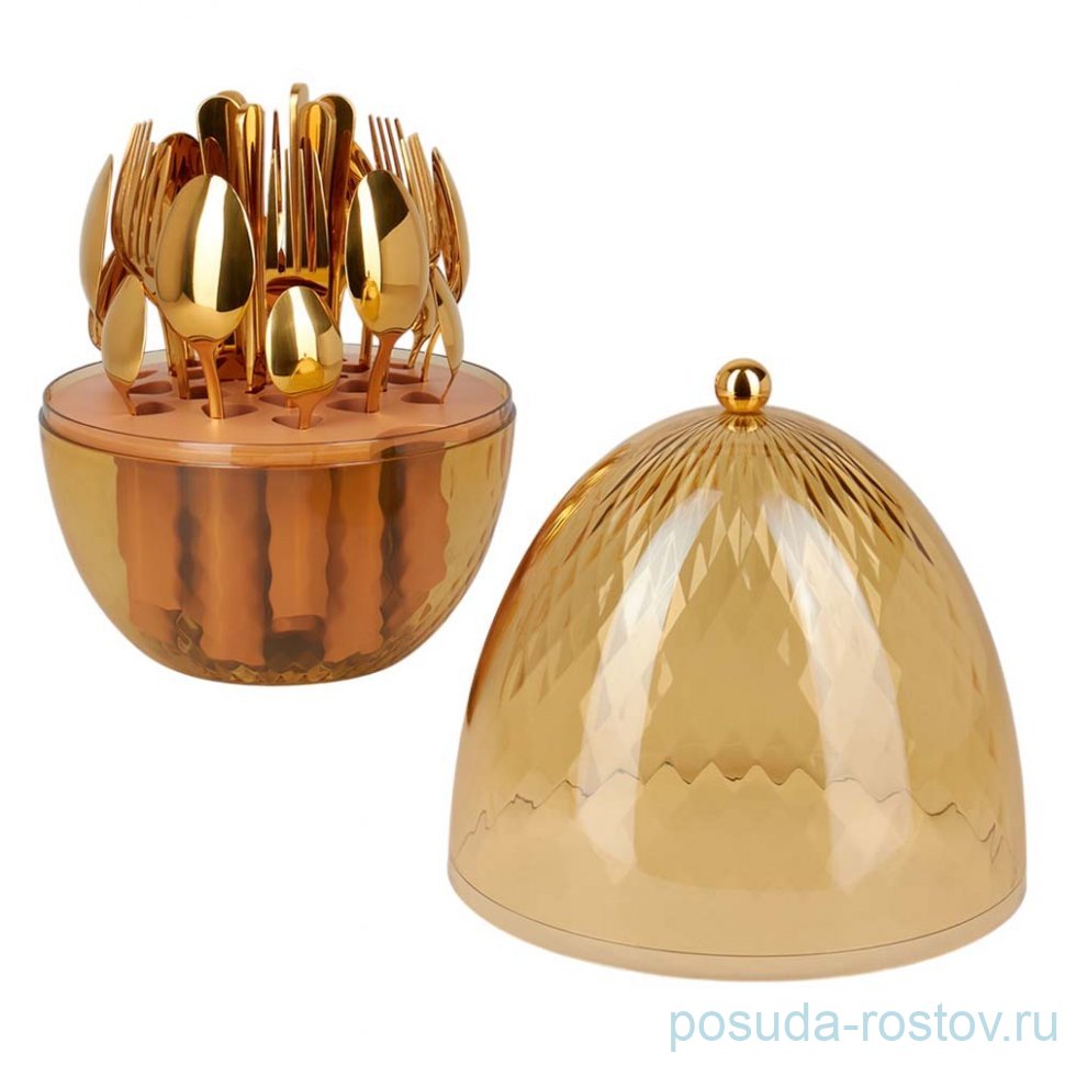 Столовые приборы 24 предмета на 6 персон на вращающейся подставке золото agness / 365124 Столовые приборы 24 предмета на 6 персон на вращающейся подставке золото agness / 365124