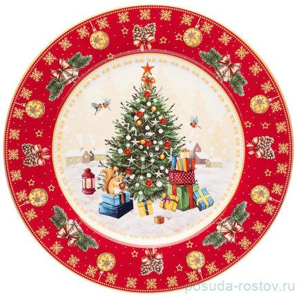 Тарелка 26 см красная &quot;с новым годом! /елка&quot; / 254404
