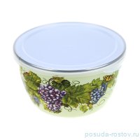 Миска с пластиковой крышкой эмалированная без ручек 2,45 л &quot;Виноград&quot; / 281711
