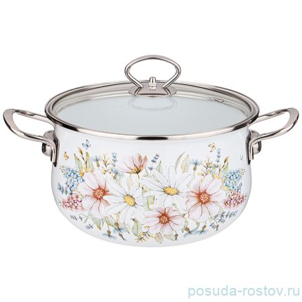 Кастрюля 22 х 13 см со стеклянной крышкой эмалированная 3,6 л &quot;Дворцовый парк&quot; / 271981