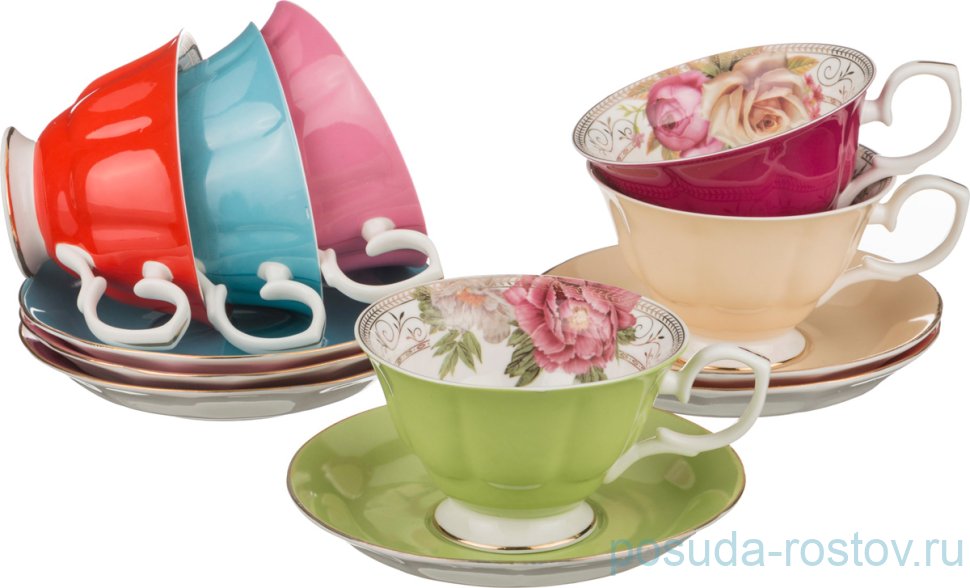 Набор чайных пар 200 мл 6 шт "летний микс" / 192009 Набор чайных пар 200 мл 6 шт "летний микс" / 192009