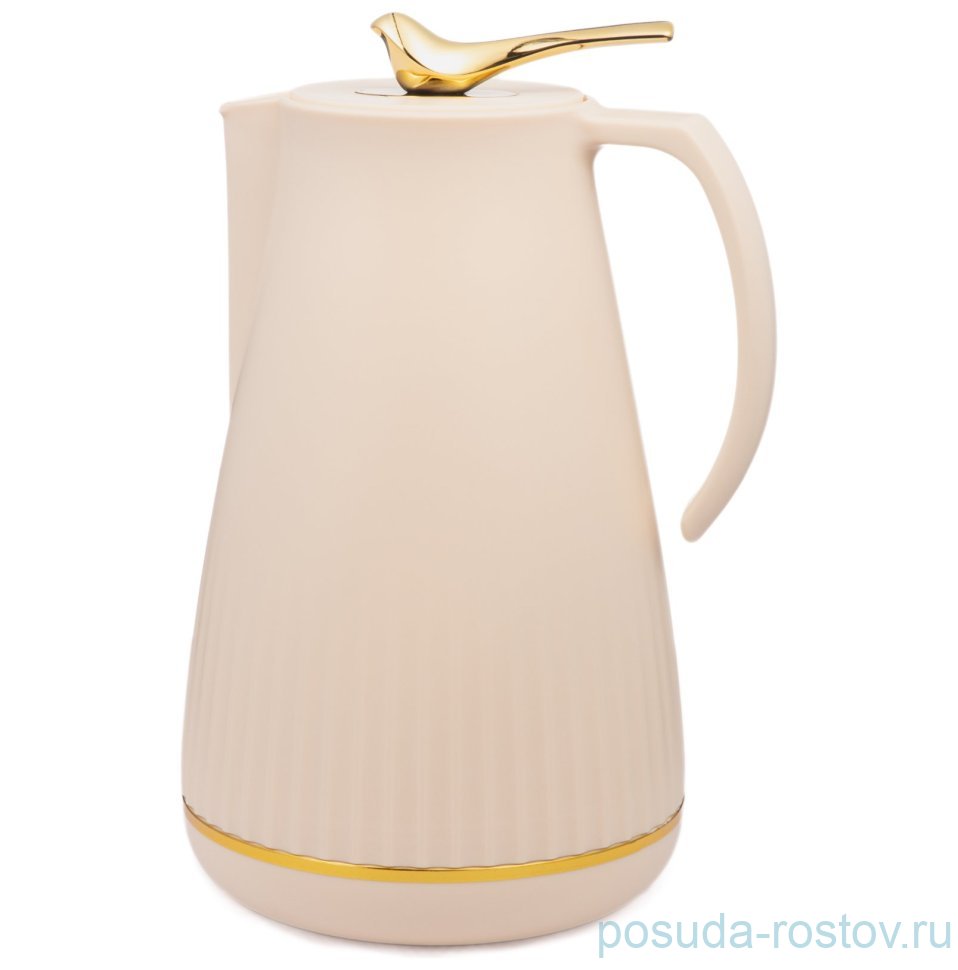 Термос 950 мл со стеклянной колбой крышка с клапаном бежевый Agness / 380077 Термос 950 мл со стеклянной колбой крышка с клапаном бежевый Agness / 380077