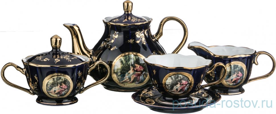 Чайный сервиз на 6 персон 15 предметов "Влюблённая пара /Кобальт" / 193958