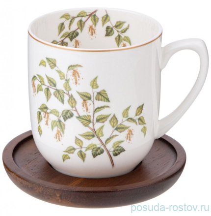 Кружка 380 мл на деревянной подставке &quot;Березки&quot; / 344082