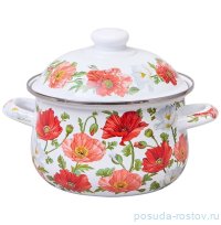 Кастрюля 18 х 11 см с крышкой эмалированная 2 л &quot;Маки&quot; / 378386