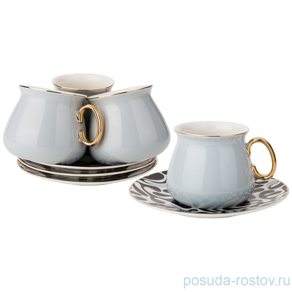 Набор чайных пар 220 мл 4 шт светло-серый / 198936