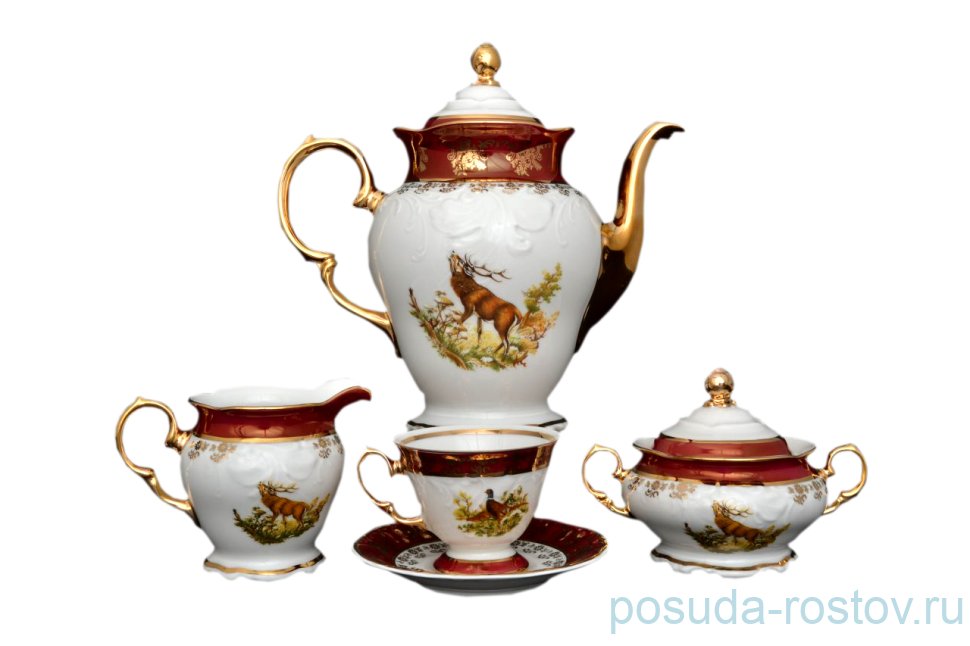 Кофейный сервиз на 6 персон 15 предметов "Фредерика /Охота красная" / 017345