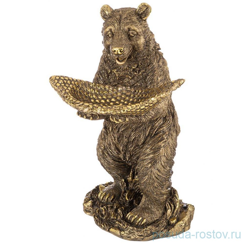 Подставка для мелочей 45 см "Мишка с рыбой" /бронза с позолотой / 273615