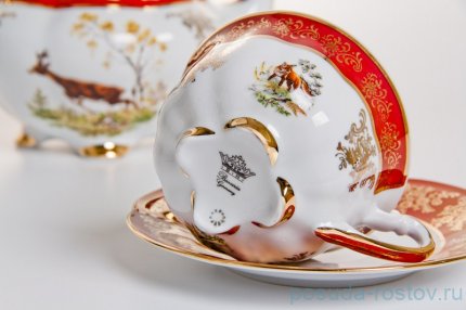 Чайный сервиз на 6 персон 15 предметов &quot;Мария /Охота красная&quot; (220 мл) / 038629