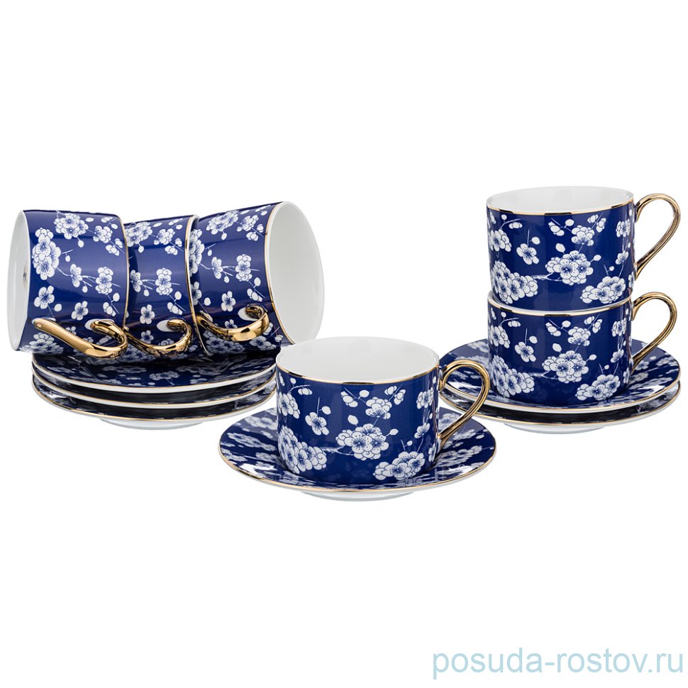 Набор чайных пар 180 мл 6 шт "Сакура /Кобальт" / 195026 Набор чайных пар 180 мл 6 шт "Сакура /Кобальт" / 195026