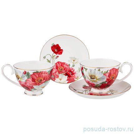 Набор чайных пар 250 мл 2 шт белые &quot;маки&quot; / 272507