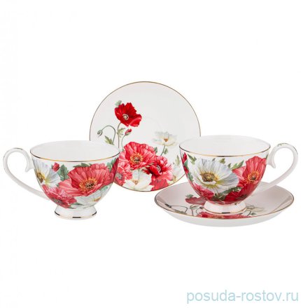 Набор чайных пар 250 мл 2 шт белые &quot;маки&quot; / 272507
