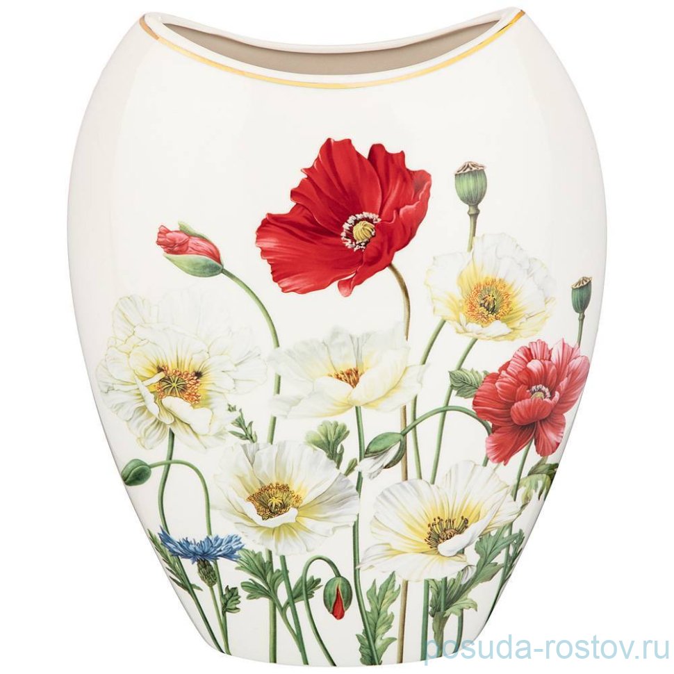 Ваза для цветов 25,5 см белая "маки" / 273774 Ваза для цветов 25,5 см белая "маки" / 273774