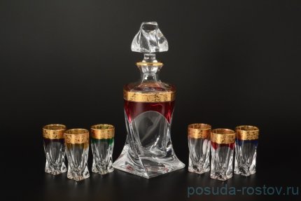 Набор для водки/ликёра 7 предметов (графин 500 мл + 6 стопок по 50 мл) &quot;Квадро /Ассорти с золотом / 105410