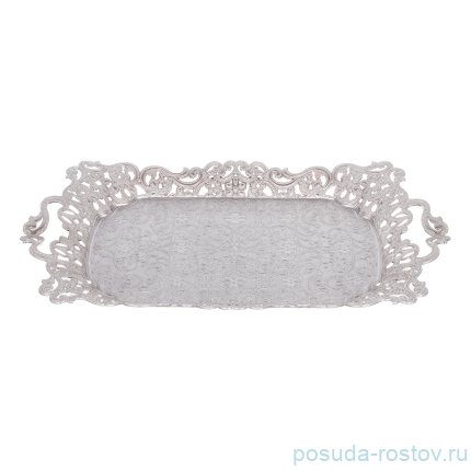 Поднос 35 см прямоугольный с ручками серебристый / 287697