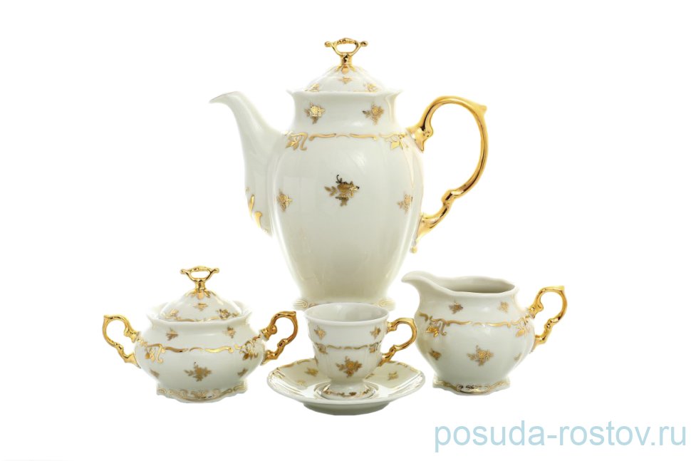 Кофейный сервиз на 6 персон 17 предметов "Мария-Луиза /Золотая розочка /СК" / 140803