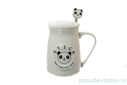 Кружка 400 мл с крышкой и ложкой &quot;Stick /Bears mave many faces&quot; белая / 140342