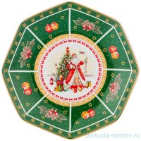 Блюдо 17 см круглое зелёное &quot;с новым годом! /дед мороз&quot; / 225211