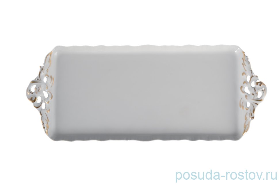 Поднос 40 см прямоугольный перф. "Корона /Золотой узор" / 093956