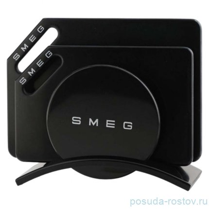 Набор разделочных досок 3 предмета на подставке чёрные Smeg / 349378