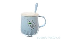 Кружка 400 мл с крышкой и ложкой &quot;Drink&quot; голубая / 140364