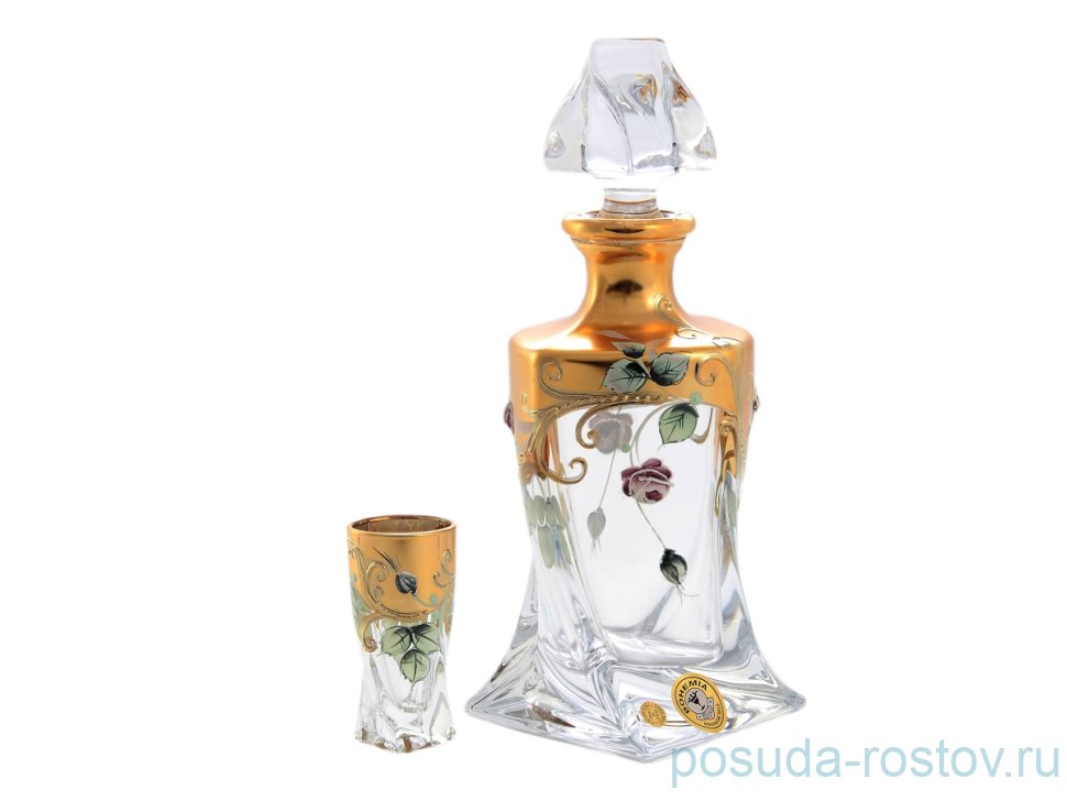 Набор для водки 7 предметов (графин 500 мл + 6 стопок по 50 мл) "Квадро /Розовая нежность" E-S / 140072