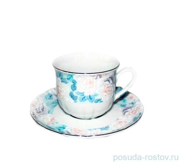 Чайная пара 200 мл 1 шт "Роза /Голубая роза /платина" / 245457