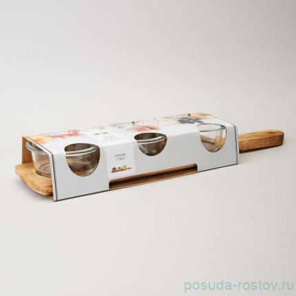 Менажница 3-х секционная на деревянной подставке 230 мл / 363872