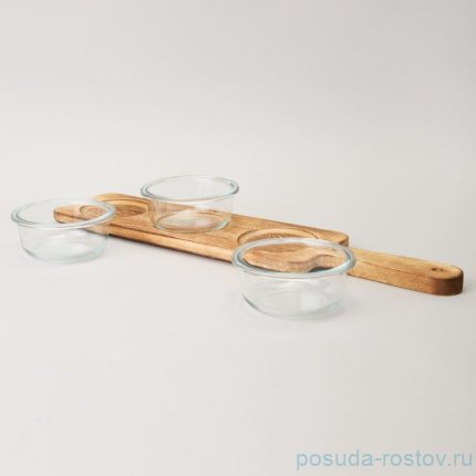 Менажница 3-х секционная на деревянной подставке 230 мл / 363872