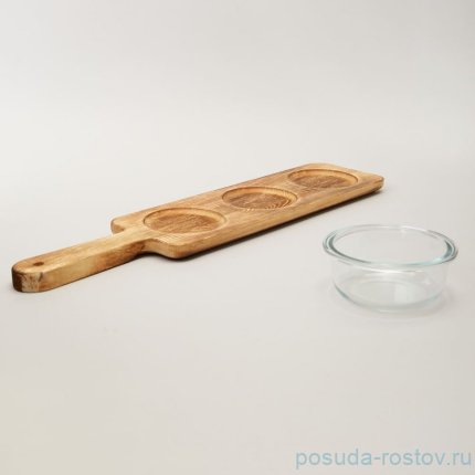 Менажница 3-х секционная на деревянной подставке 230 мл / 363872