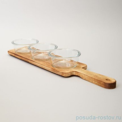 Менажница 3-х секционная на деревянной подставке 230 мл / 363872