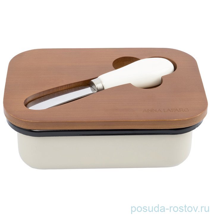 Масленка 16 х 11 см с ножом прямоугольная бежевая "Retro" / 378585 Масленка 16 х 11 см с ножом прямоугольная бежевая "Retro" / 378585