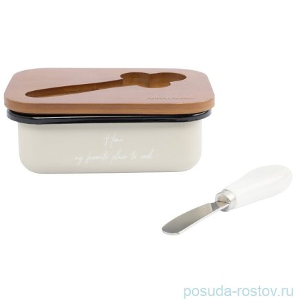 Масленка 16 х 11 см с ножом прямоугольная бежевая &quot;Retro&quot; / 378585