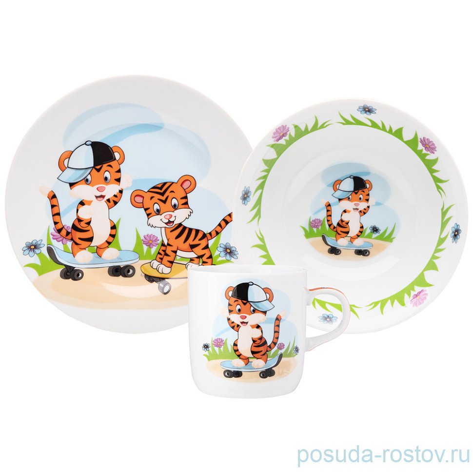 Детский набор 3 предмета "Тигрята скейтбордисты" / 255157 Детский набор 3 предмета "Тигрята скейтбордисты" / 255157