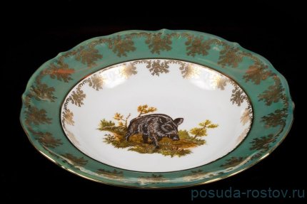 Тарелка 22,5 см 1 шт глубокая &quot;Мария-Тереза /Охота зелёная 2&quot; / 109797