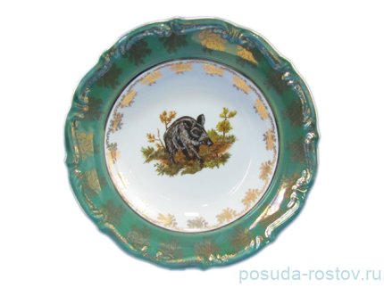Тарелка 22,5 см 1 шт глубокая &quot;Мария-Тереза /Охота зелёная 2&quot; / 109797