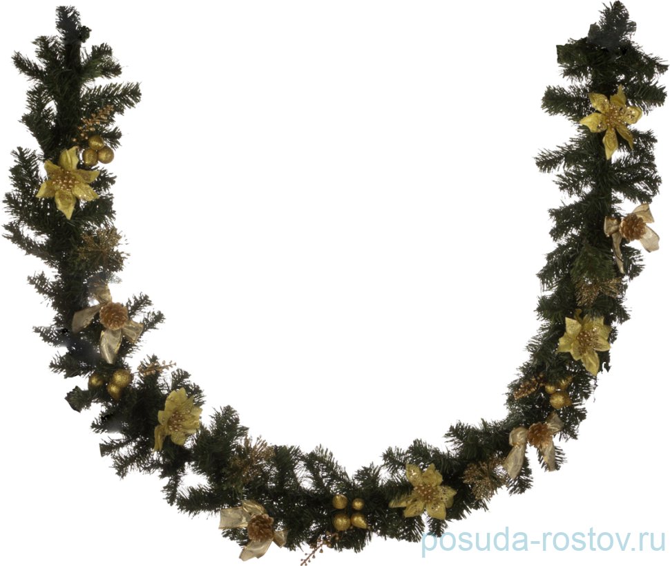 Декоративное изделие 200 см "гирлянда с золотыми пуансетиями" / 187221 Декоративное изделие 200 см "гирлянда с золотыми пуансетиями" / 187221