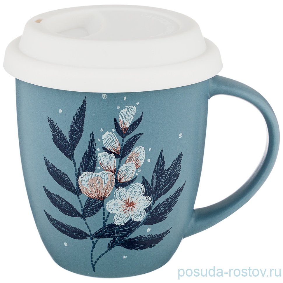 Кружка 400 мл с силиконовой крышкой синяя "Кофемания" / 210562