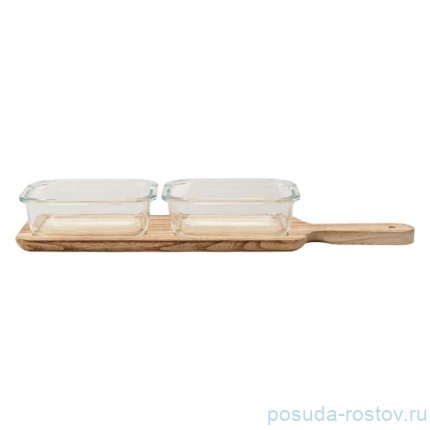 Менажница 2-х секционная на деревянной подставке 370 мл / 363874