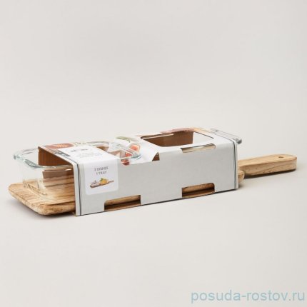 Менажница 2-х секционная на деревянной подставке 370 мл / 363874