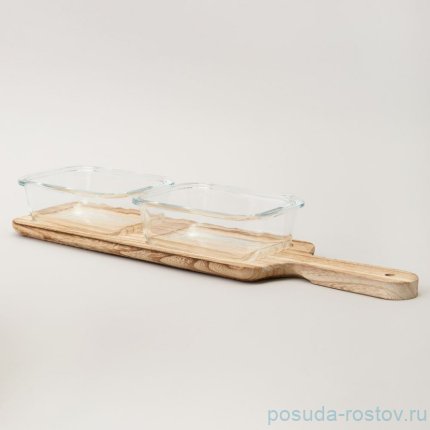 Менажница 2-х секционная на деревянной подставке 370 мл / 363874