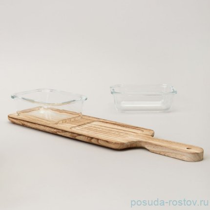 Менажница 2-х секционная на деревянной подставке 370 мл / 363874