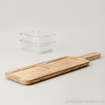 Менажница 2-х секционная на деревянной подставке 370 мл / 363874